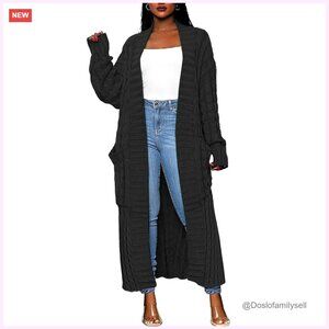 Long Cable Knit Cardigan, Open Front, Oversized Fit, Cozy Winter Sweater